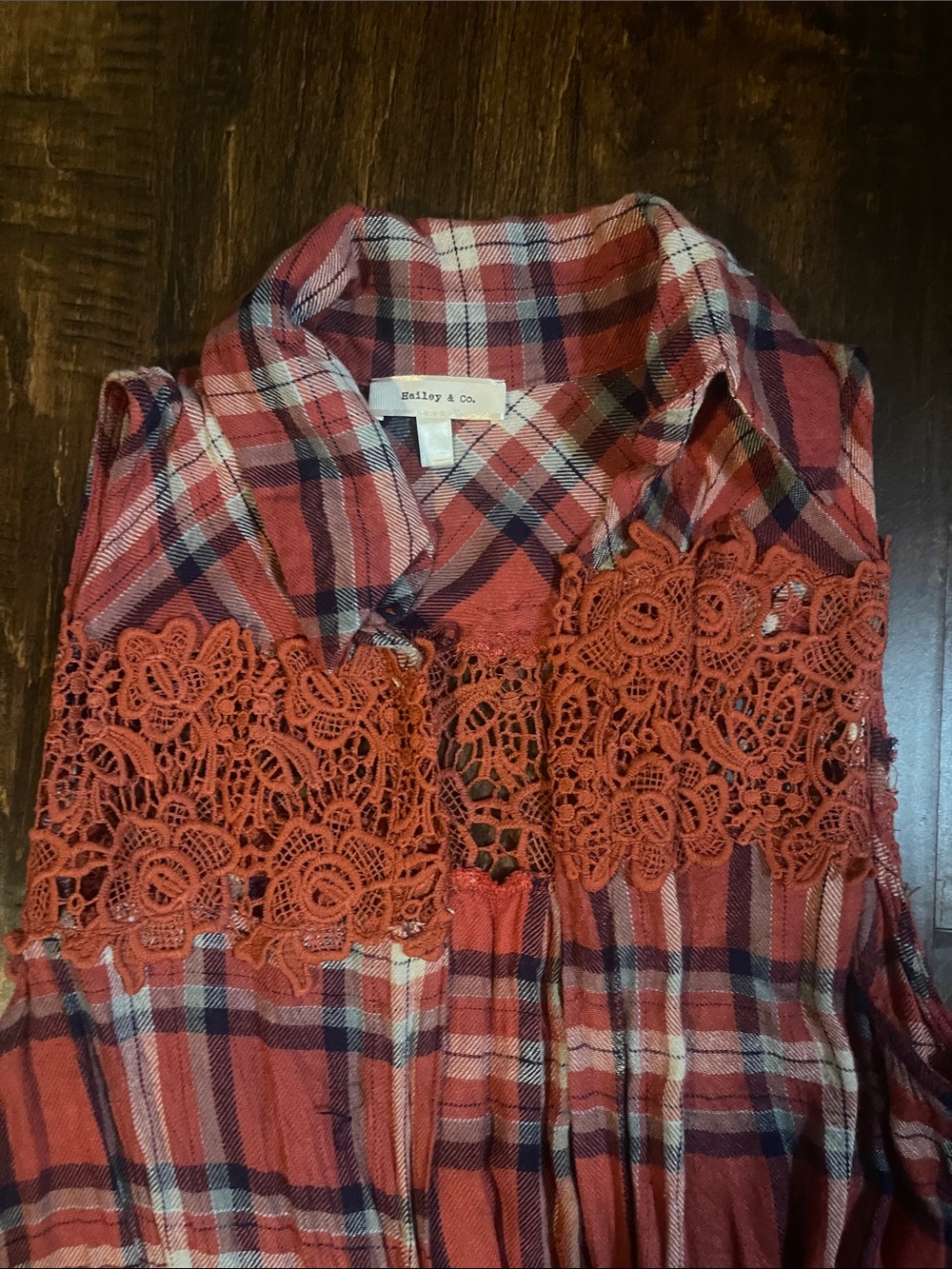 Plaid Lace Sleeveless Top/Cover up - Picture 2 of 4